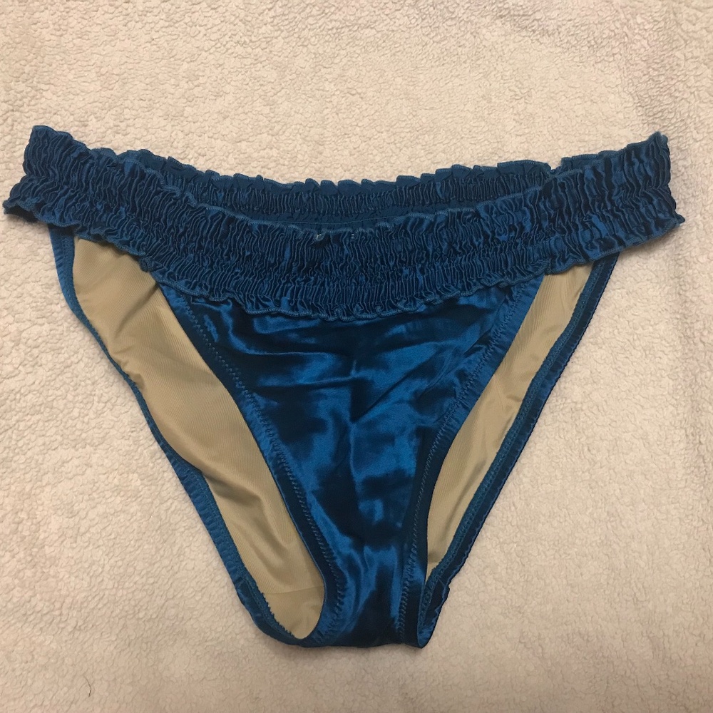Victoria’s Secret Teal Blue Satin Bikini Bottoms - size Large